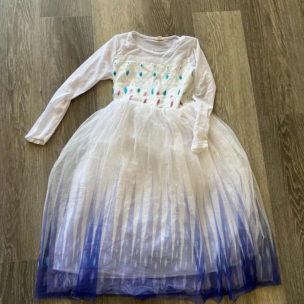 Halloween kids frozen Elsa White and Blue Long Sleeve Dress cosplay costume  140